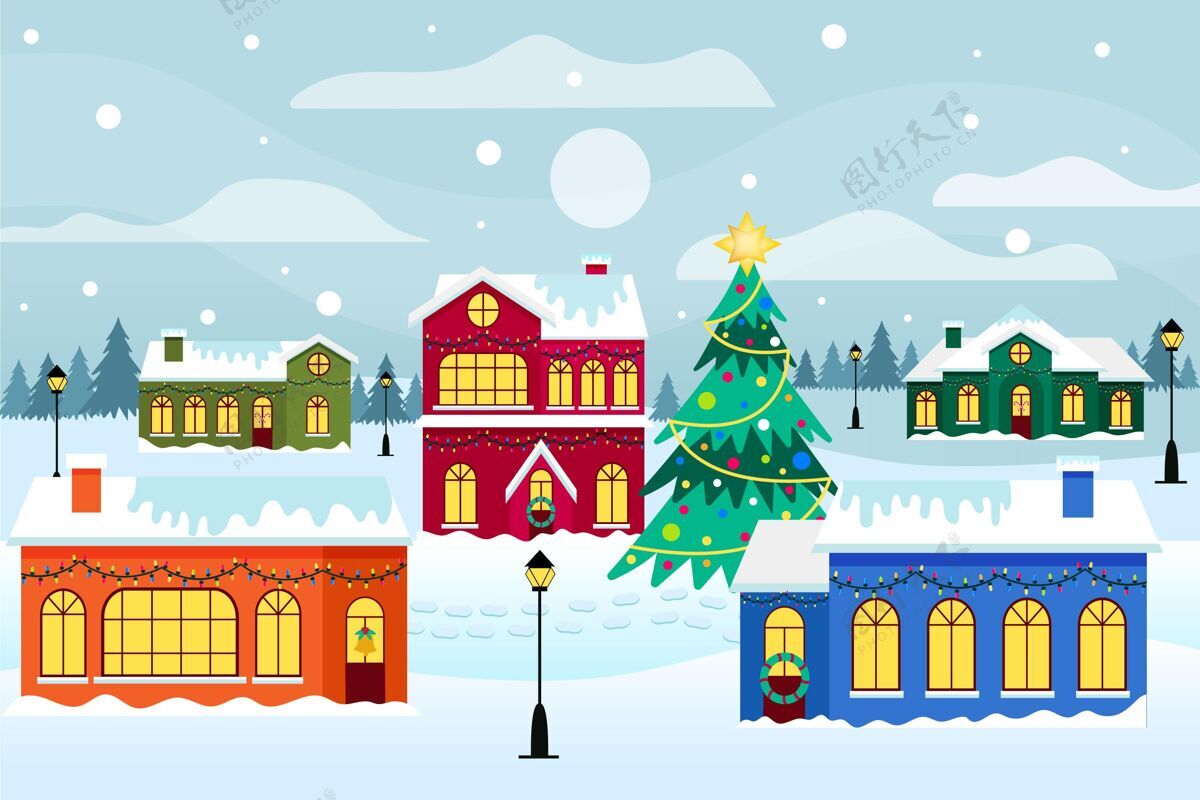 事件平面设计圣诞小镇平面季节传统