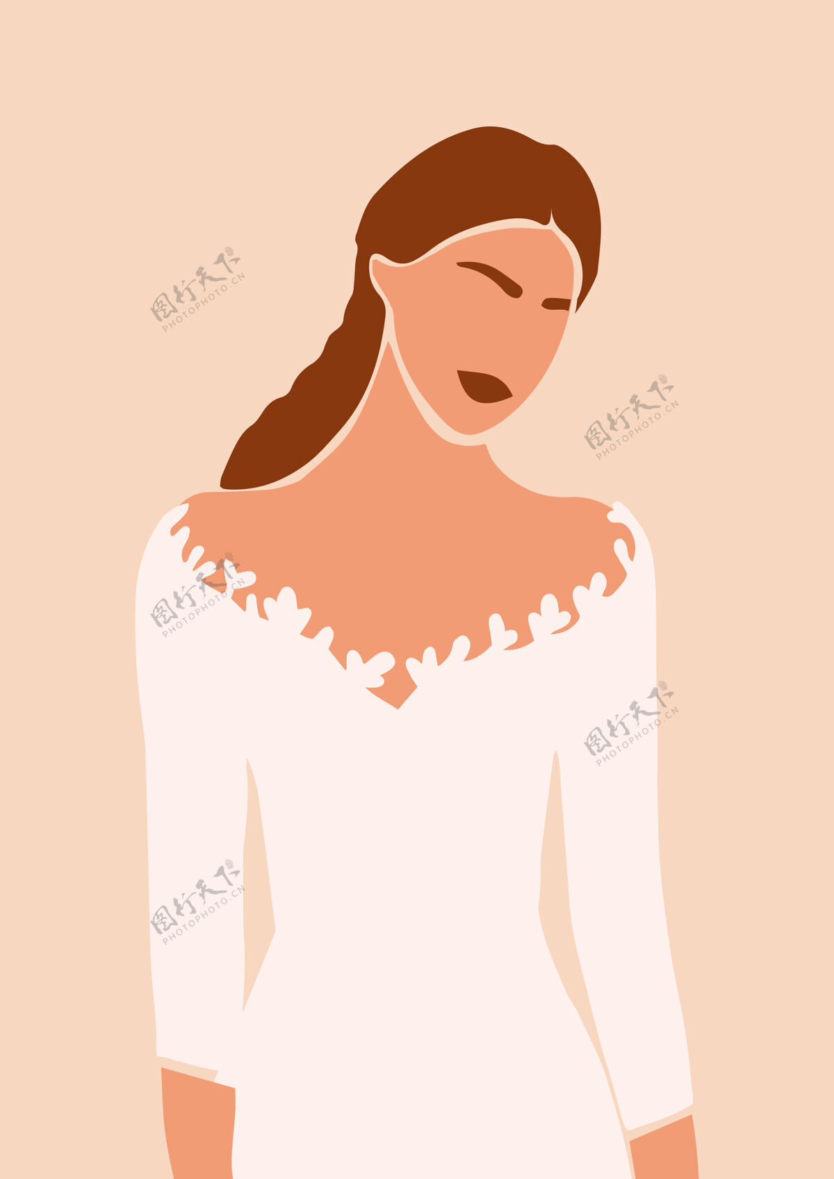 订婚穿婚纱的女人的插图白色女士时尚