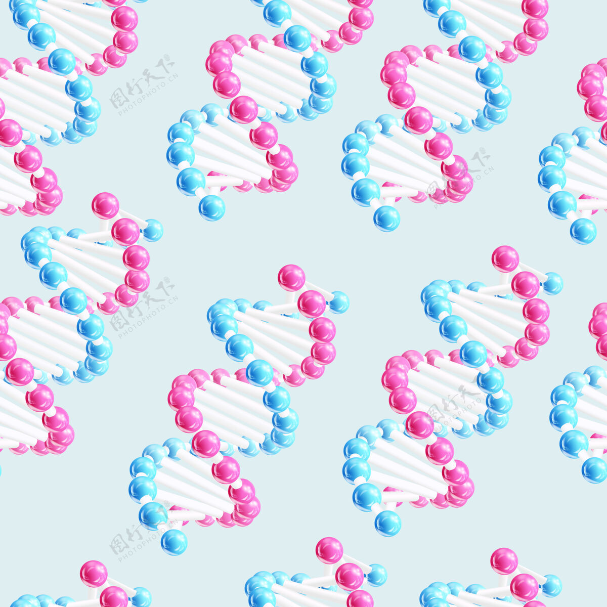 分子彩色科学无缝模式与粉红色和蓝色的dna核生物学医学