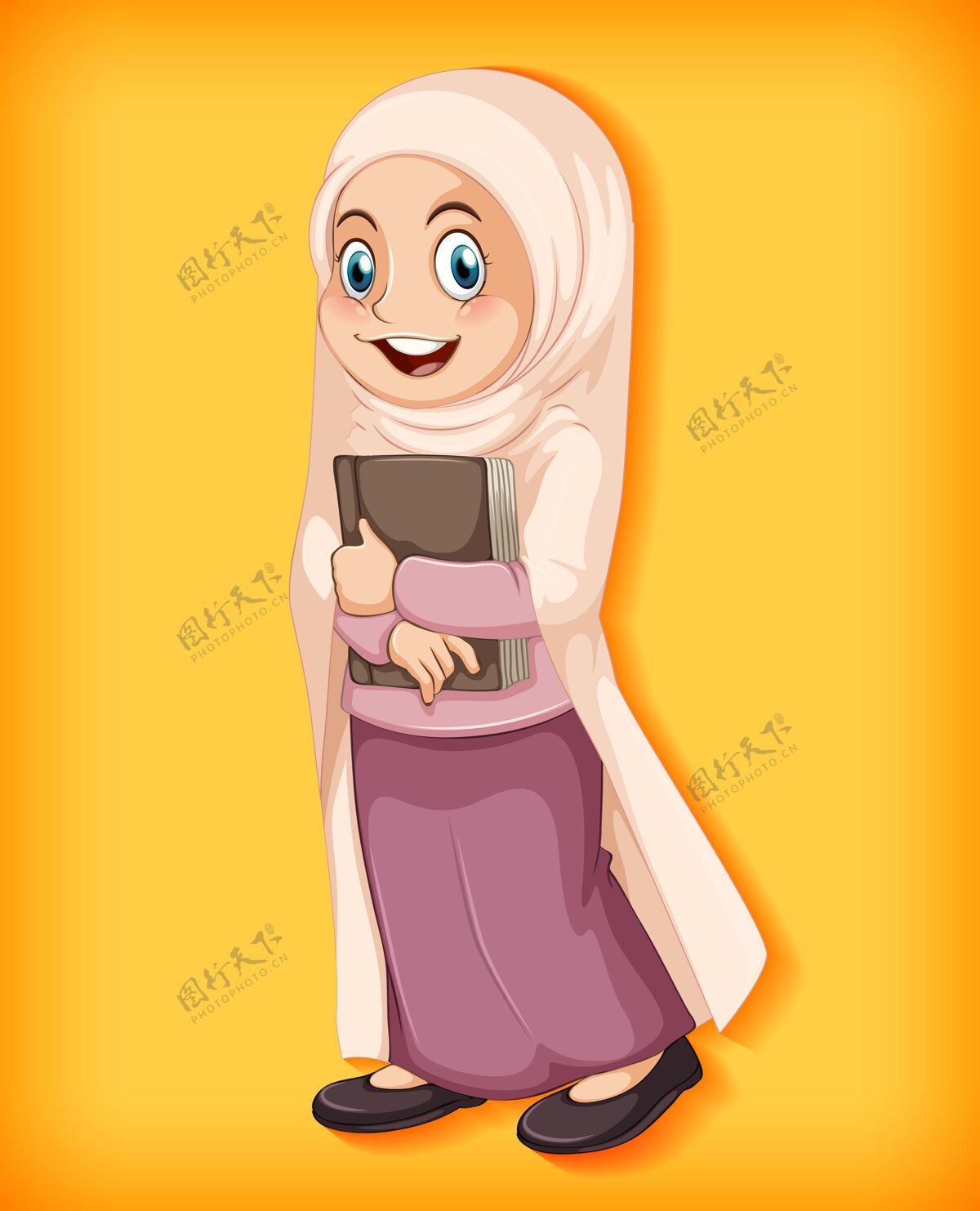 伊斯兰教拿着书的穆斯林女孩乐趣人女人