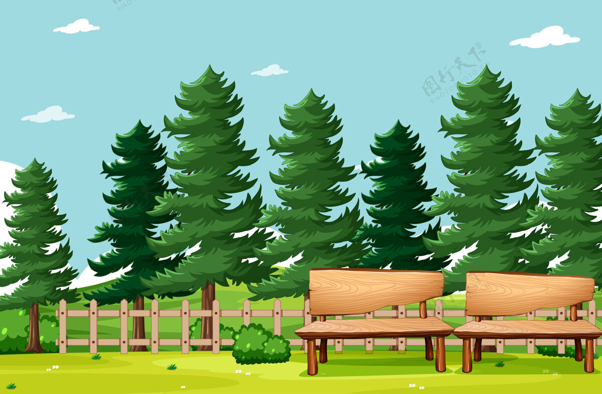草地自然公园野餐的空旷景象公园树长凳